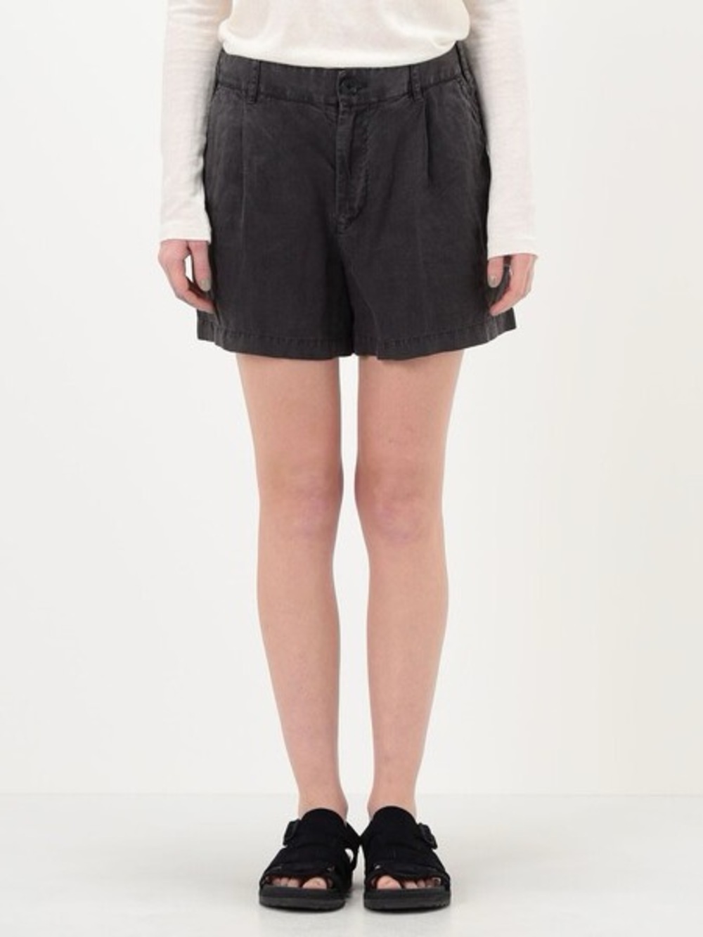 New James Perse Size 1 Small Black 100% Linen Relaxed Shorts Quiet Luxury